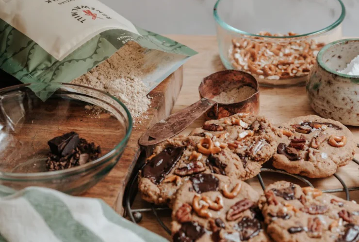 Oat milk flour adds nutty flavor to these perfect chocolate chip cookies with delicate crispy edges and soft centers.